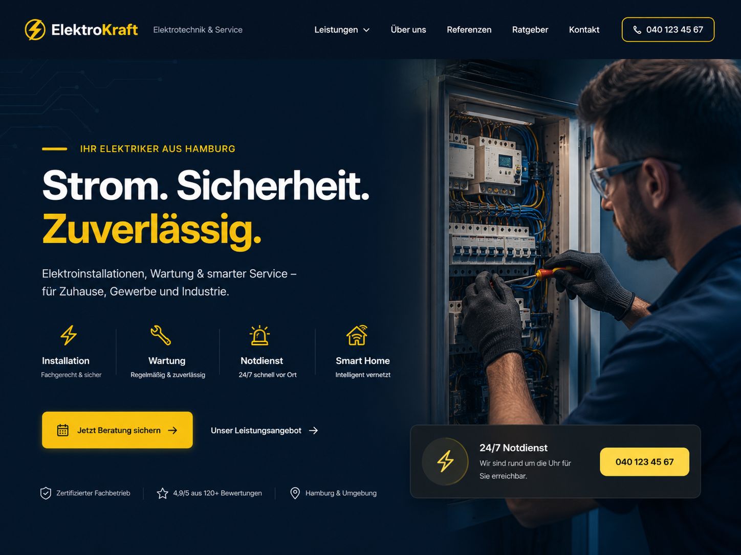 Elektriker bei der Prüfung eines Sicherungskastens